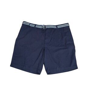 Club Room Men's Bermuda Shorts Navy Blue Flat Front Striped Belt Size 42